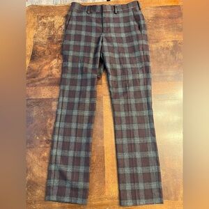 Murano Evan Fit Plaid Dress Pants 28x30 Brown Grey Green Maroon